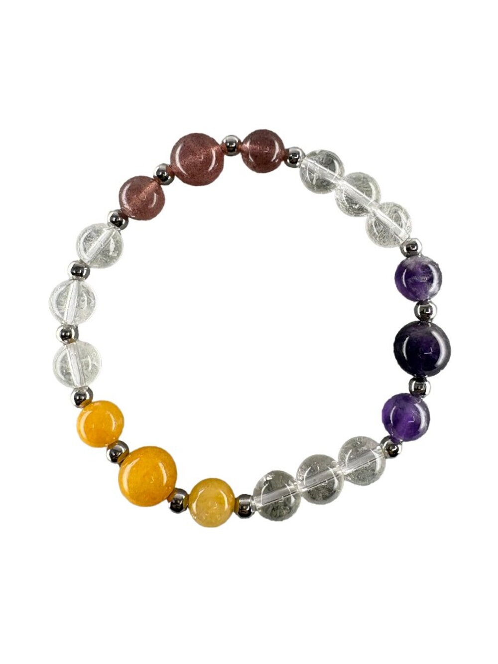 Pigeon Blood Red Quartz Purple Amethyst Yellow Jade Stretch Bracelet 6.75"